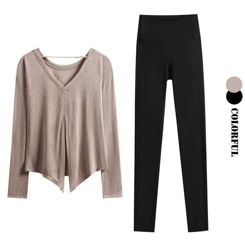 DRUR Seamless Yoga Sets 2 Piece Workout Outfits With Thin Long Sleeve Sport Top and High Waist Leggings Butt Lifting Gym Set 26Y0224