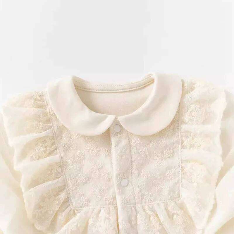 2Piece Sets Spring Autumn Baby Girl Clothes Korean fashion Cute Lace Peter Pan Collar Princess Jumpsuits+Hat Newborn Items B281 26H0224