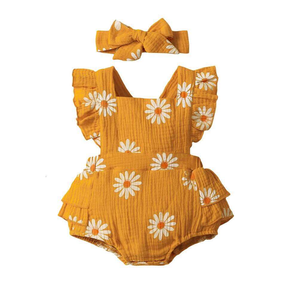 Summer Newborn Infant 0-18Month Baby Girls Romper Sunflower Print Sleeveless Cute Kids Onepiece Jumpsuit 26Y0224