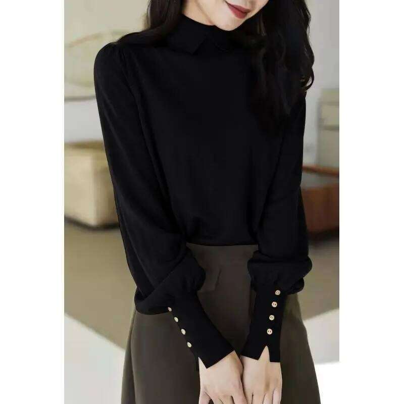 Women Clothing Temperament Polo Neck Knitting Pullovers Top Autumn Winter New Button Long Sleeve Solid Sweaters Elegant Fashion 26W0224