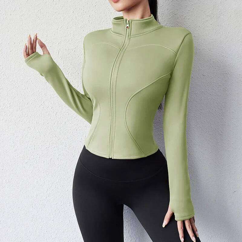 Womens Winter Fleecing Full Zipper Long Sleeve Workout Activewear Sport Fleece Yoga With Thumb Hole 26Y0224