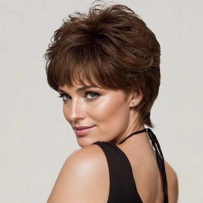 Export Wig With Side Bangs For Middle-Aged And Elderly Mothers, Women's Curly Hair, Fluffy Wig, Realistic Natural Short Hair SHXI