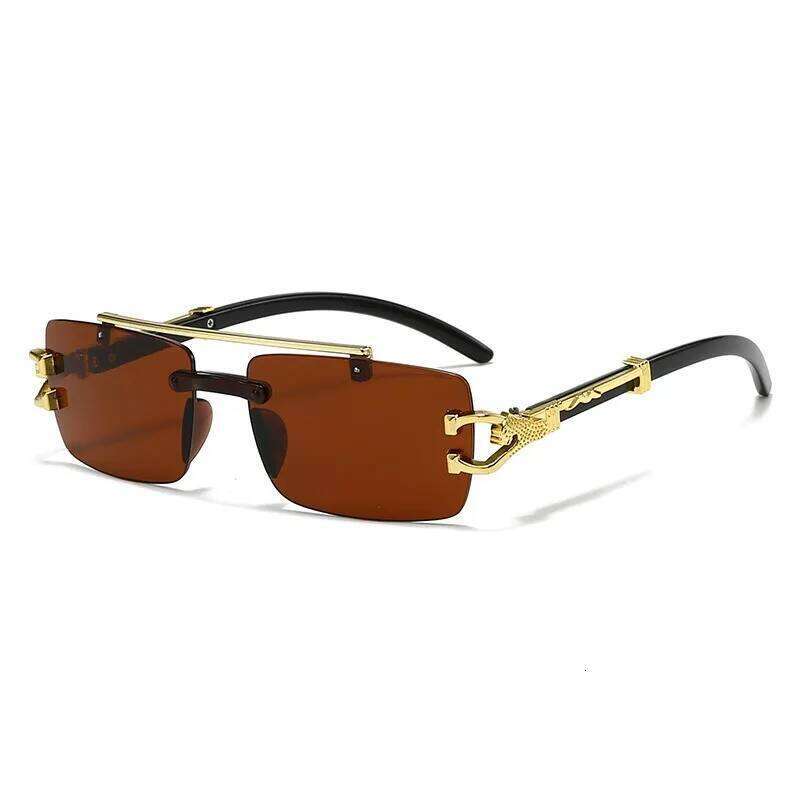 2025 New Fashionable Frameless Cutting Edge Integrated Double Beam Leopard Leg Anti UV Sunglasses Retro Versatile 26W0224