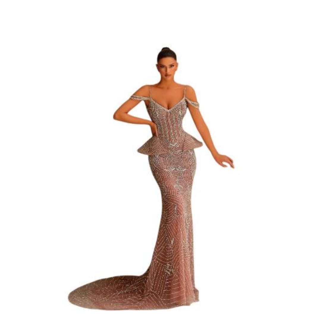 Glitter Spaghetti Straps Evening Dresses Customized Sexy Sequined Beaded Lace Prom Dress Sweep Train Party Gown
