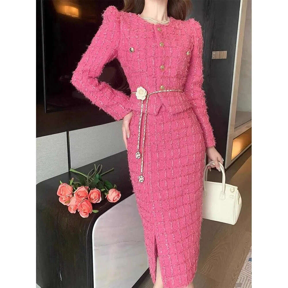 Women's Tweed Tracksuit Set Cropped Jacket High Waist Skirt Suit for Spring and Autumn Fashion