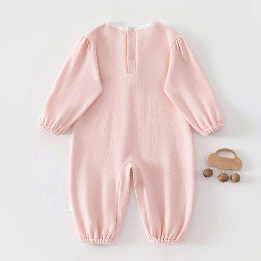 Valentine Rompers Long Sleeve Flower Embrodiery Spring Baby Girl Clothing Cotton 1st Birthday Pink Infant Jumpsuit 26H0224