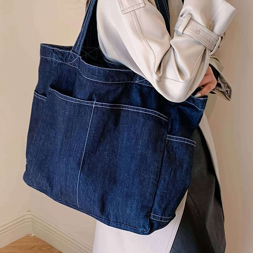 Vintage Denim Tote Retro Large Capacity Shoulder Bag, Women's Casual Handbag & Shopping Bag Women Handbags Z260224