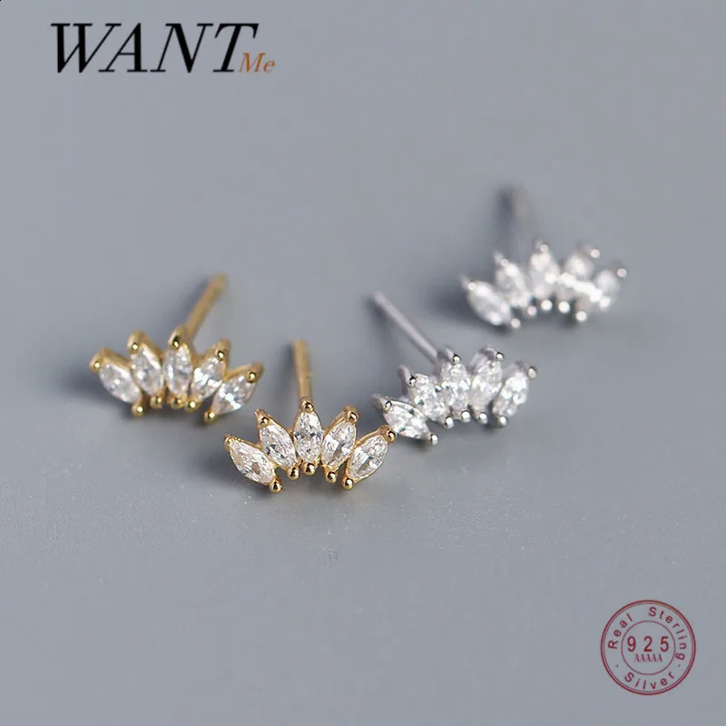 WANTME Luxury Genuine 925 Sterling Silver White Zircon Horse Eye Stud Earrings for Women Chic Office Youth Jewelry Accessories 260205