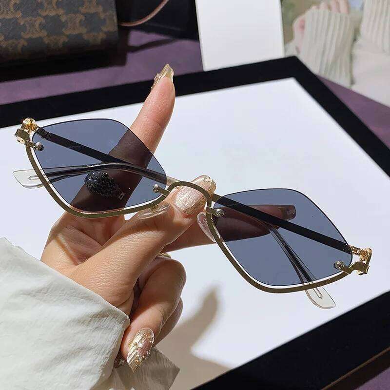 Fashion Small Polygonal Sunglasses Women Luxury Brand Metal Half Frame Sun Glasses Ladies Hipster sexy Cat Eye Shades Vintage 26W0224