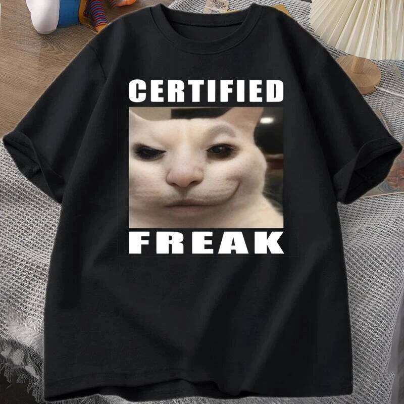 Short Sleeved Round Neck Y2k Tshirt Men Clothing New in Top & Tees Mens T-Shirt Certified Cat Meme Match My Freak Hard H260224