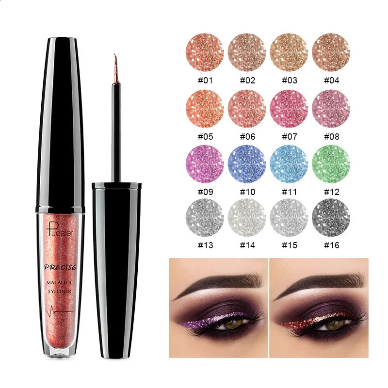 Liquid 16 Colors Shimmer Eyeliner Gel Waterproof Long Lasting Glitter Eye Liner Makeup Gold Blue Silver Eyeliners Cosmetics 260203