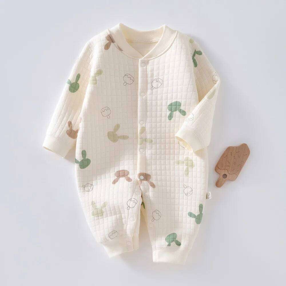 AYNIGIELL Warm Autumn and Winter Cotton Clothes Newborn Pajamas Cute Pattern Printed Baby Jumpsuit 26H0224