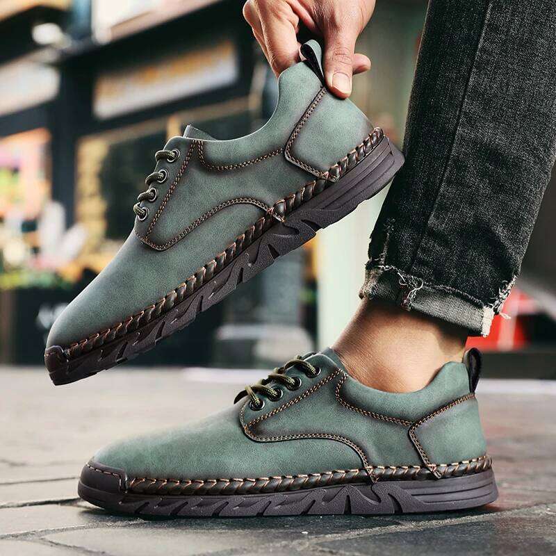 Vintage Fashion Men's Casual Handmade Leather Upper Anti-Slip Outsole Comfortable Daily Walking Shoes for Men Size 36-46