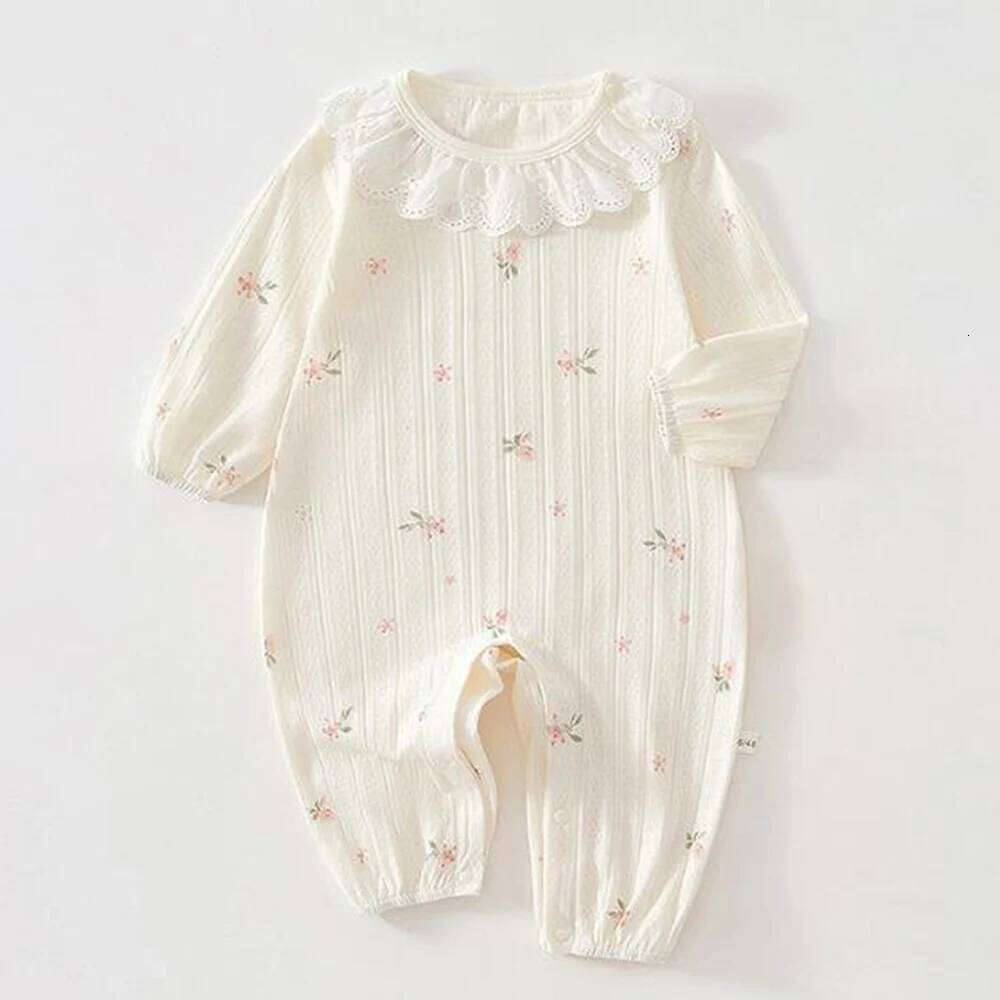 Girls Summer Romper Long Sleeve Thin Soft Newborn Baby Jumpsuit 1st Birthday Infant Boutique Clothing 26H0224