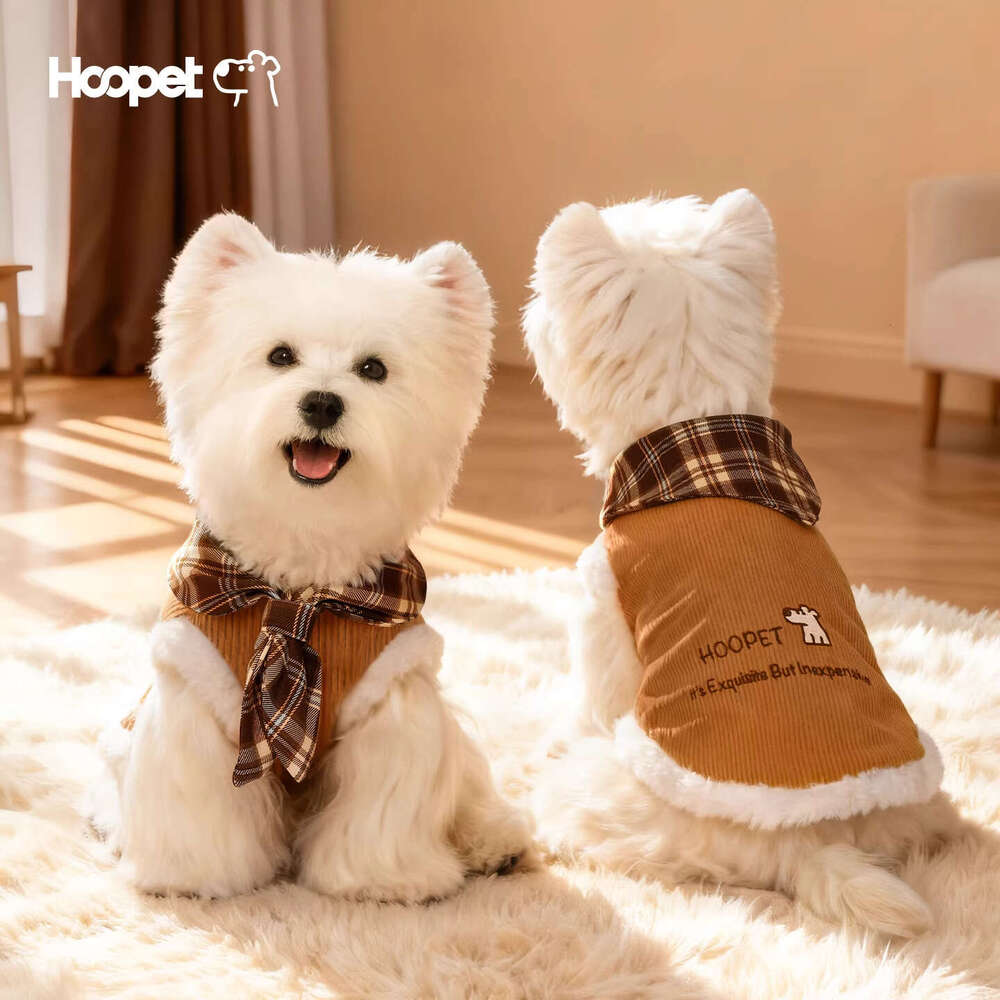 Famous brand Hoopet Pet Plaid Collar Corduroy for Cats Small Dogs Autumn and Winter Outdoor Warm Dog Vest Clothing pupakaIK