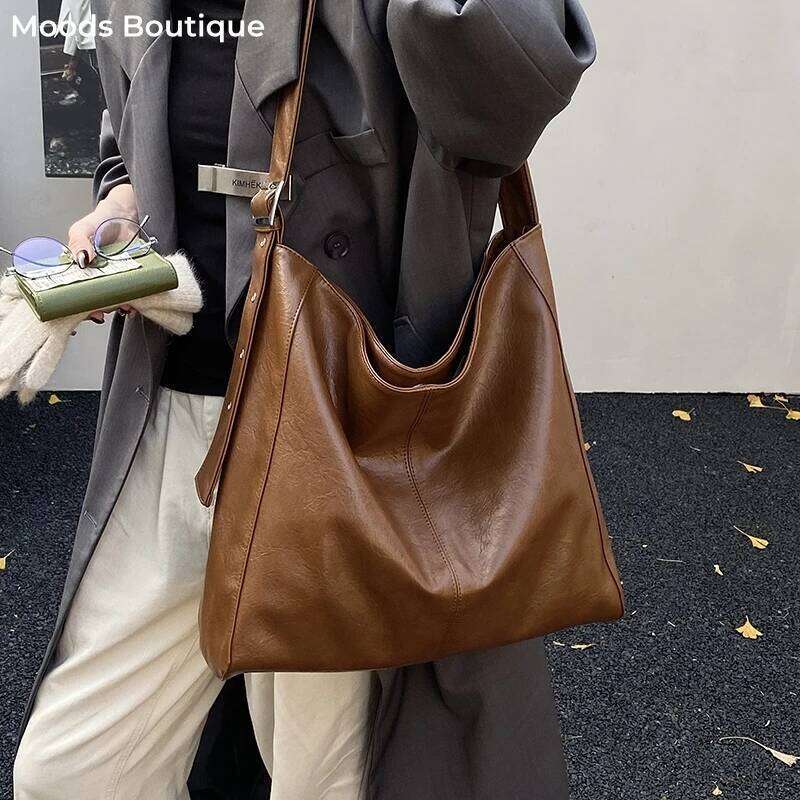 MOODS 2026 Latest Oversized Tote Bags For Women Soft PU Leather Pure Color Big Capacity Shopper Shoulder Totes Commuter Handbags Z260224