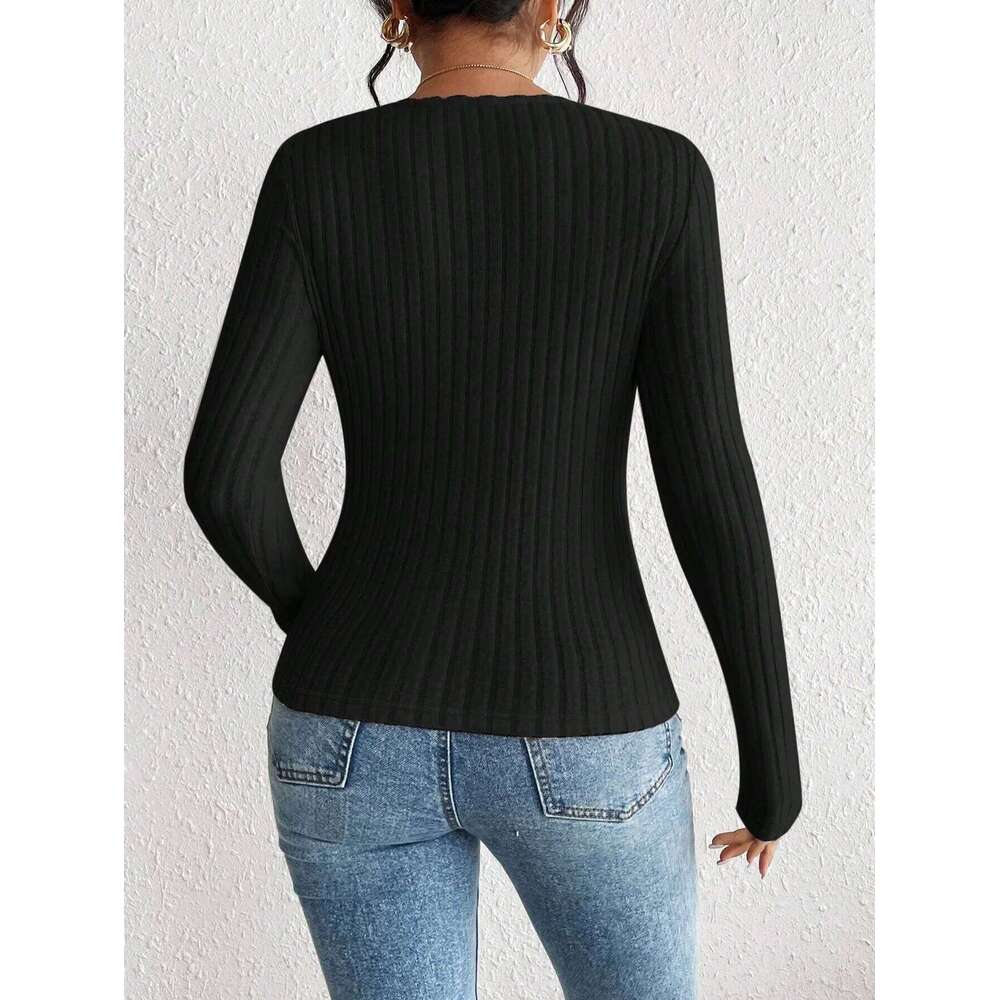 Women's Fashion Collar Knitted Base Shirt Casual Long Sleeve Top Knitwear Trendy Elegant Style 26L0224