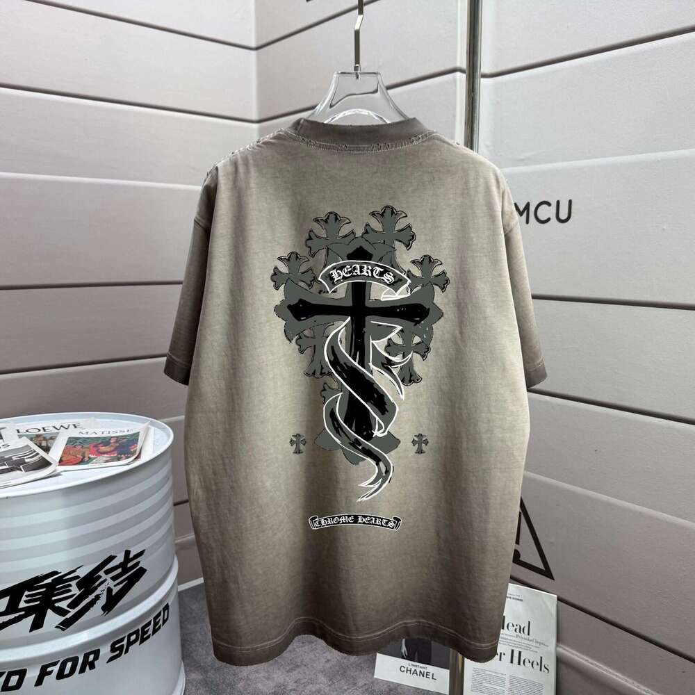 New Arrivals Authentic Version Of Trendy Brand American And European Style -Sleeved Classic Cross Print, Loose Fit, Unisex, Round Neck