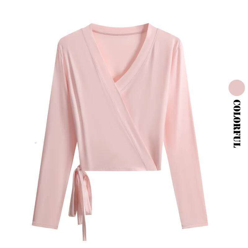 DRUR Womens Yoga Pilates Wrap Top Long Sleeve Tie Front Shrug Ballet Shirt and Thin V-Neck Crop Kimono Casual Y2k Clothes 26Y0224