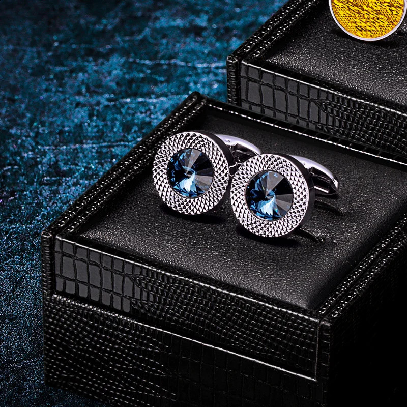 KFLK Round Shirt Cufflinks for Mens Crystal Cuff link Wedding Button High Quality Guests 260208