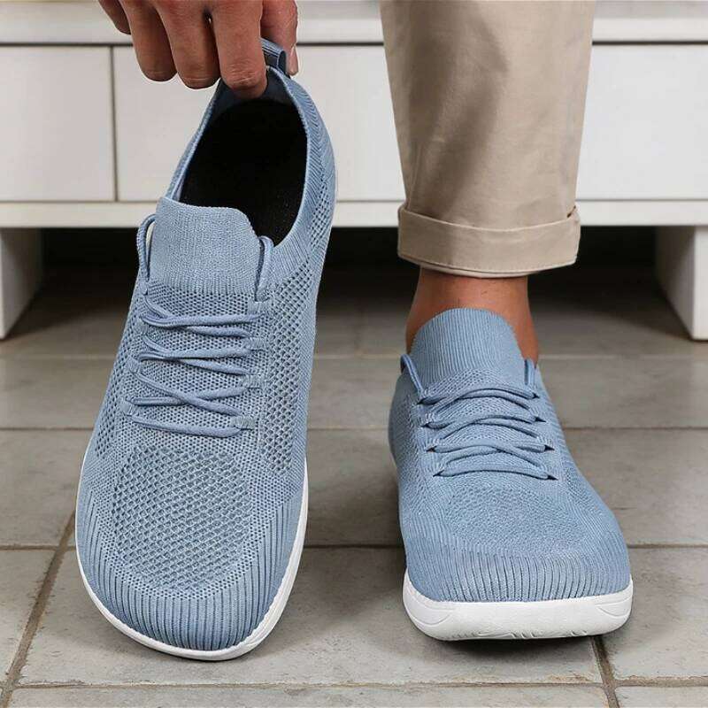 Wide Barefoot for Men Lightweight Breathable Mesh Lace Up Casual Walking Shoes Plus Size Couple Outdoor Sneakers