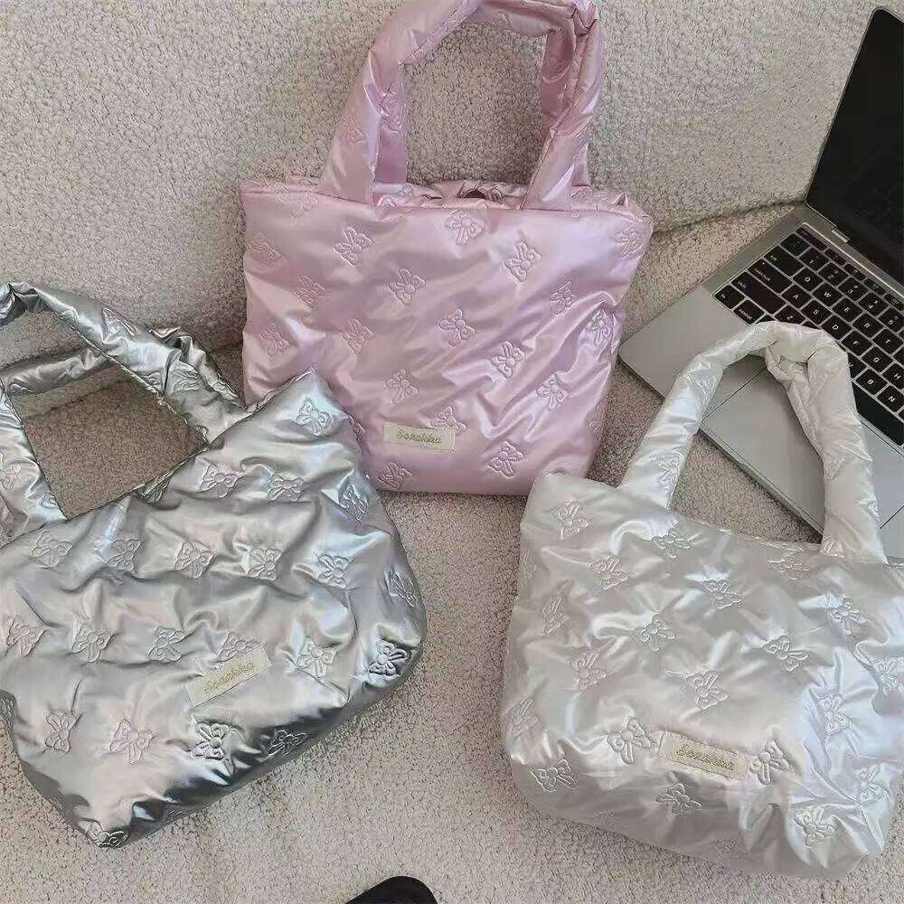 Butterfly Knot Tote Cute Shopping Bag Heart-shaped PU Simple Women's Handbag Z260224