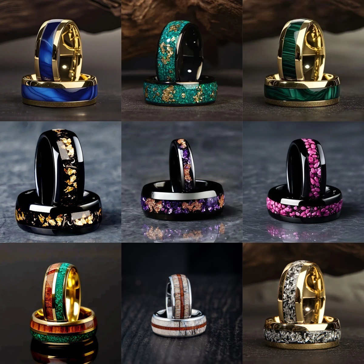 8MM Dome Edges Mens Womens Fashion Engagement Wedding Band Green Moss Agate Inlay Tungsten Carbide Rings 251121