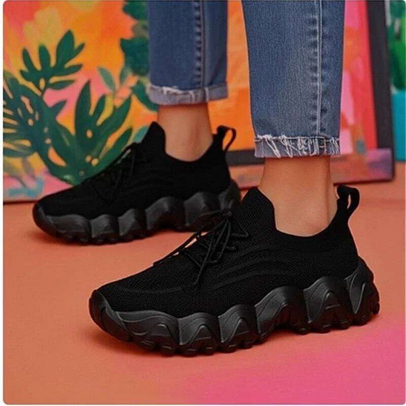 Avant Garde Women's Knitted Mesh Can Stretch Lightweight Thick Soled Cushioning Versatile for Daily Use Light Shoes