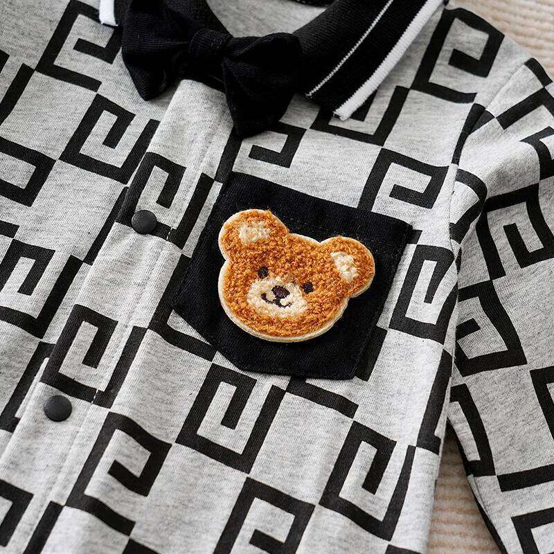 Newborn Baby 0-12 Months grey letter printing Cotton Long Sleeve Footies Toddler Boy Clothes Kids Jumpsuit Pyjama Bebe 26H0224