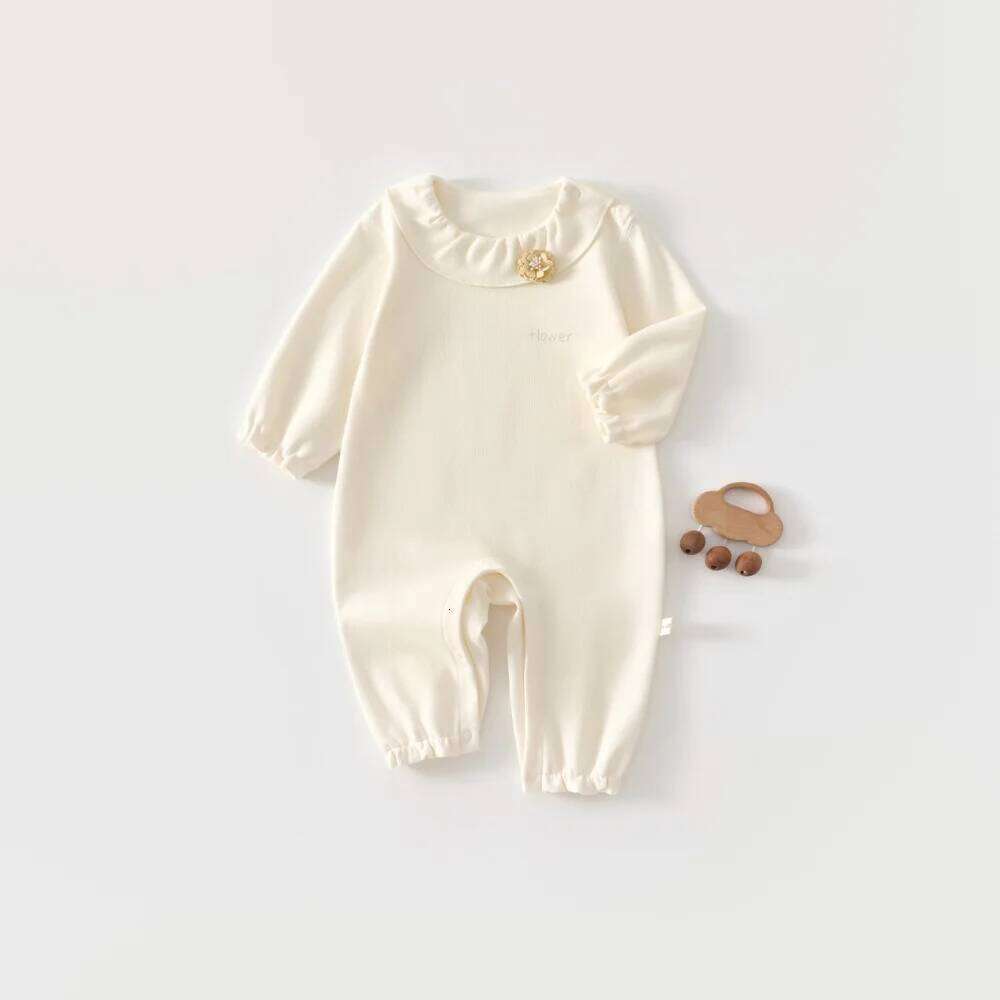 Newborn Baby Romper with Ruffle Collar Lace Trim, Infant Spring and Autumn Jumpsuit 26H0224