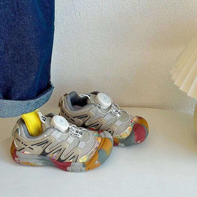 2025 autumn new Korean version children's sports boys climbing rotary buckle girls breathable running shoes 26W0224