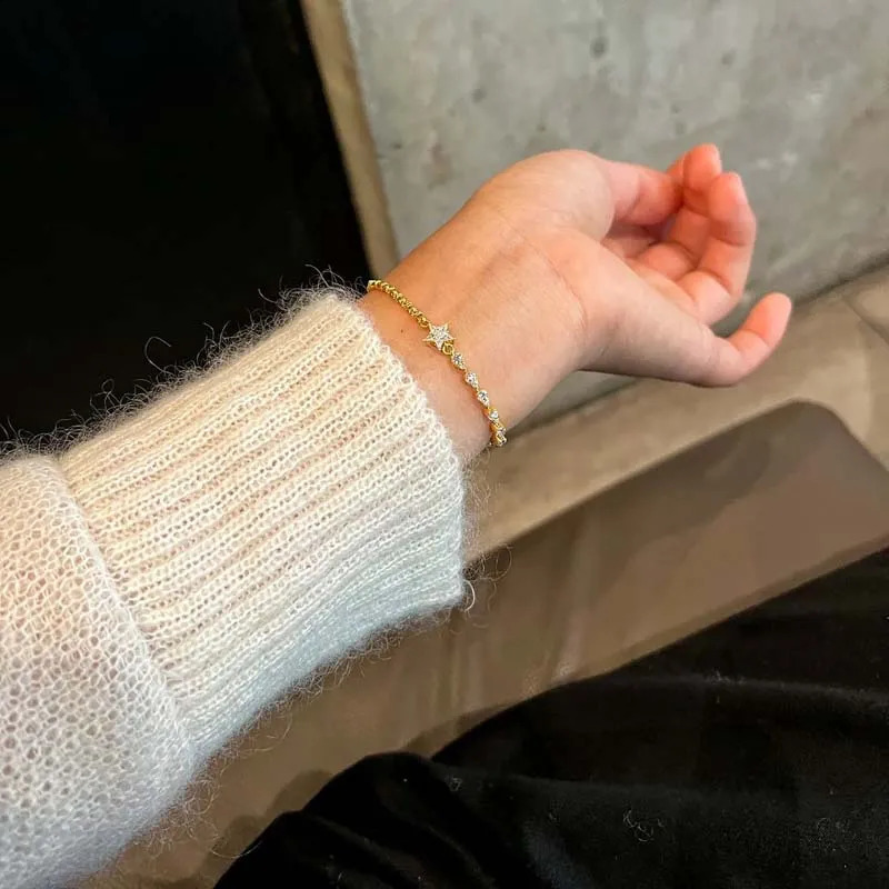 Sparkling Zircon Star Geometric Bracelet For Women Girls Fashion Crystal Charm Bracelet Engagement Jewelry Gift 260208