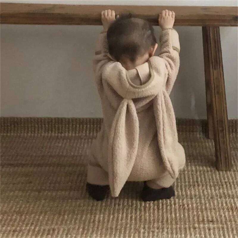 Long Ears Newborn Jumpsuits Autumn Winter Baby Girl Romper Fleece Bunny Hooded Kids Boys Clothes Toddler Outfit Infant Onesie 26H0224
