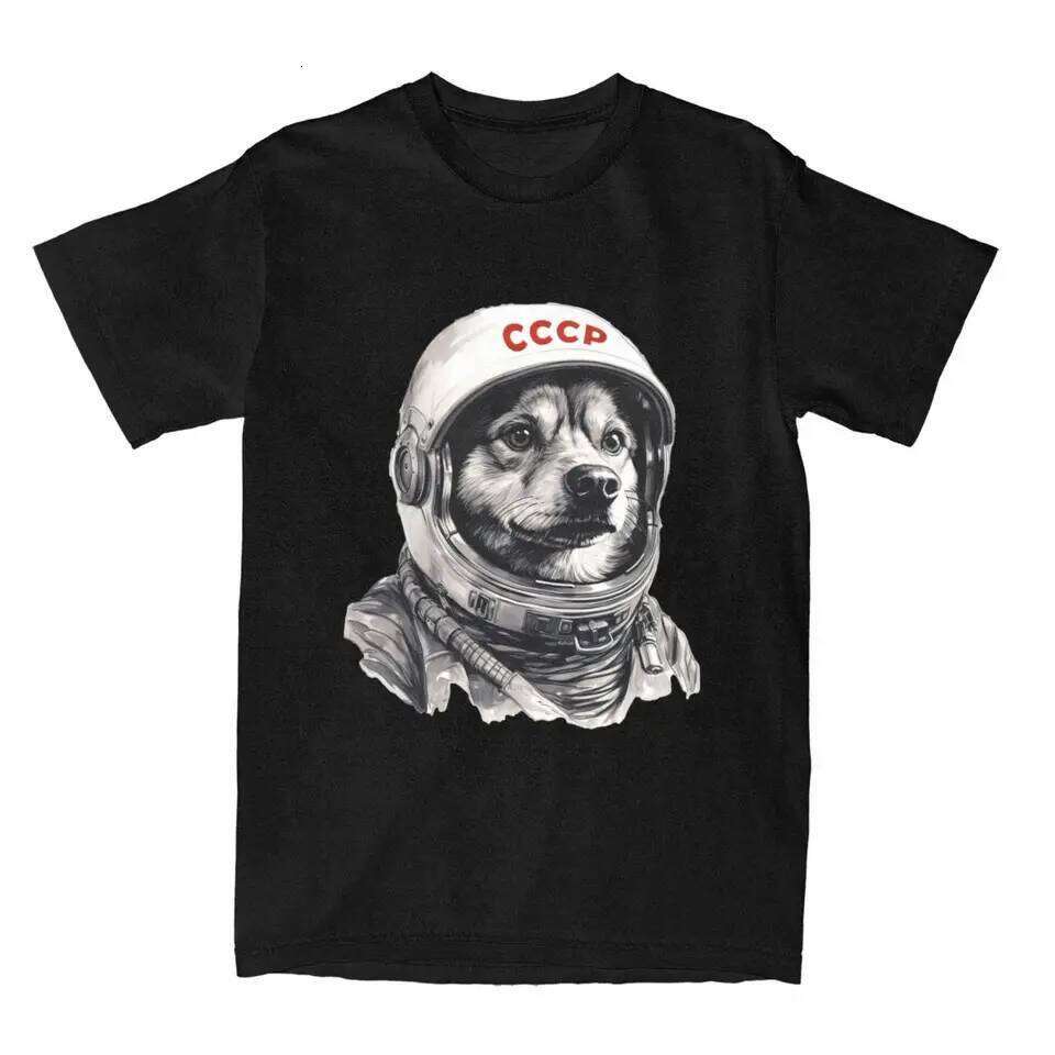 CCCP Rusia Laika Urss Astronauta Dog T-Shirt Men First dog in Space Cotton T-Shirts Summer O-Neck Tees Oversized Clothing H260224