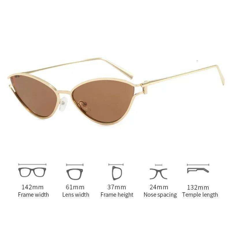 2024 Unique Metal Frame Brown UV400 Sun Women Trendy Vintage Vacation Designer Luxury Glasses Cat Eye Sunglasses 26W0224