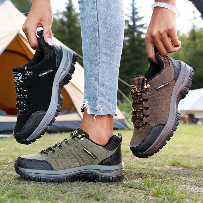 Suede Leather Women All-terrain Sneakers Breathable Wear-resistant Mesh Non-slip Hiking Outdoor Cycling Shoes