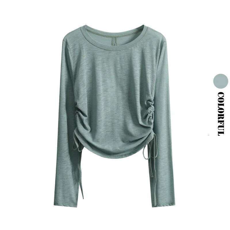 DRUR Elegant Thin Yoga Tops Women With Open Ruched Side Dance Ballet Shirt Casual Long Sleeve Top For Street Travel 26Y0224
