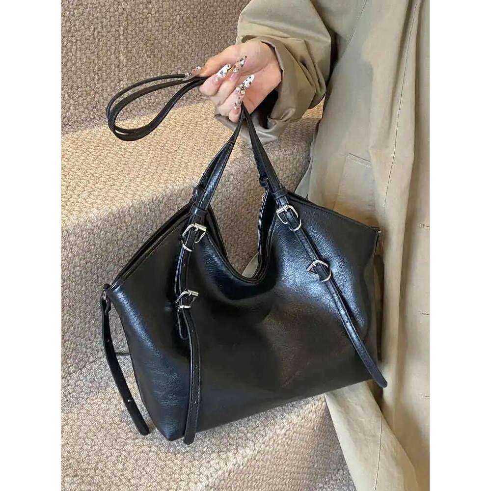 Textured PU Leather Casual Tote Bags Autumn Winter Vintage Large Capacity Commuter Shoulder Bag Lady Travel Handbags Z260224
