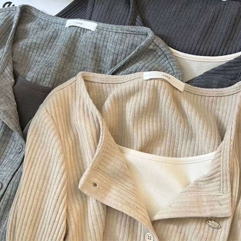 Unique Design Fake Two Pieces Long Sleeve Slim Fit T-Shirt Women's Early Autumn Wrinkle New Base Shirt Top Korean Knitwear 26L0224