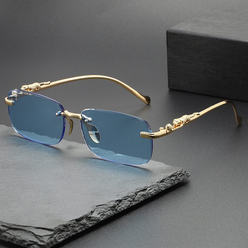 Luxury Brand Designer Sunglass NEW New Model High-End Frameless Cut-Edge Sunglasses For Men, Trendy And Unique With Small Leopard Ear Legs, Wholesale