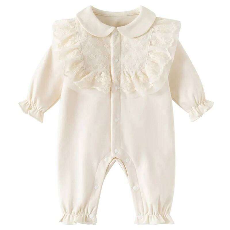 2Piece Sets Spring Autumn Baby Girl Clothes Korean fashion Cute Lace Peter Pan Collar Princess Jumpsuits+Hat Newborn Items B281 26H0224