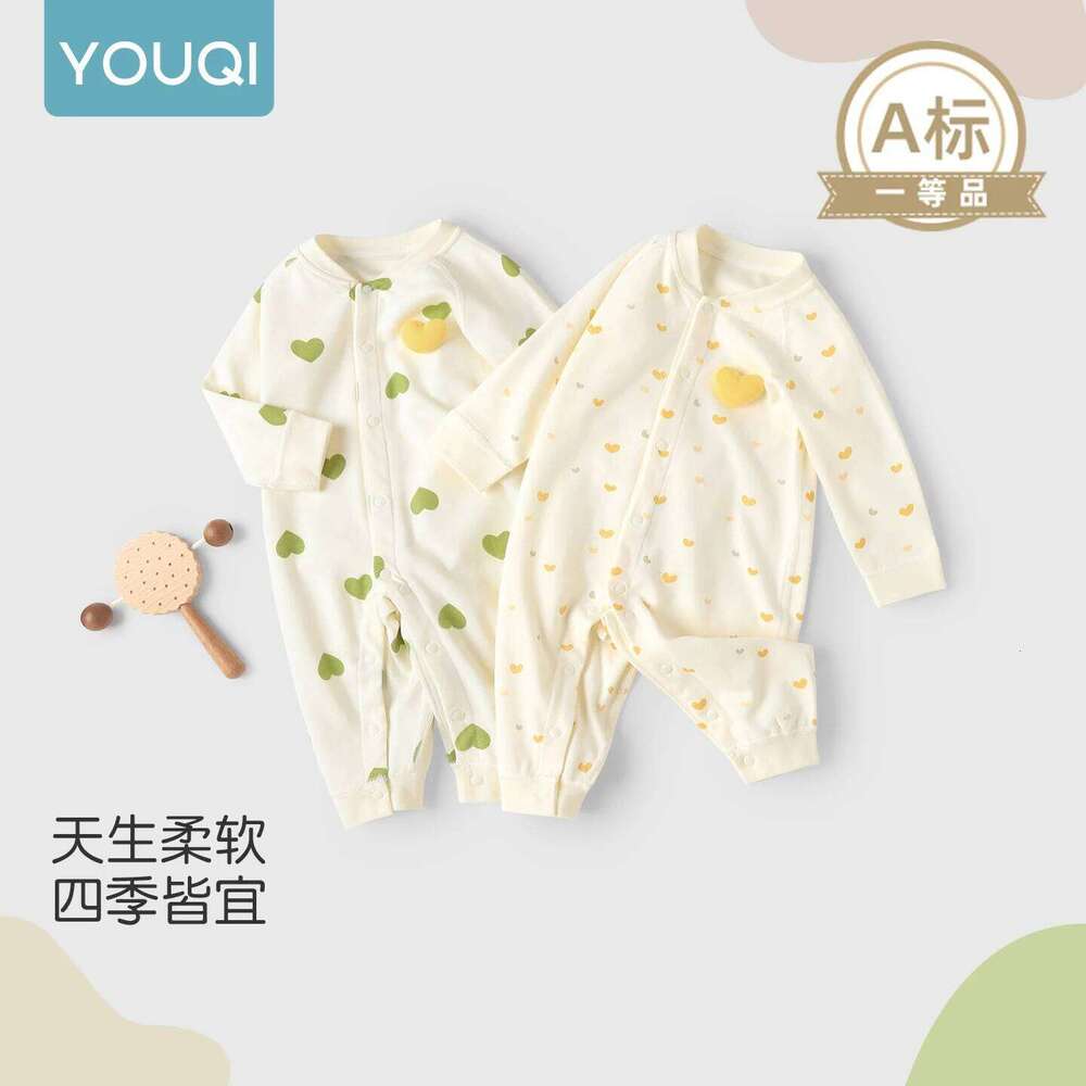 YouqiChinese Spring Autumn Romper, Unisex Baby Pure Cotton Long-Sleeve Jumpsuit, Children's Warm Clothing for Going Out and Crawling 26H0224