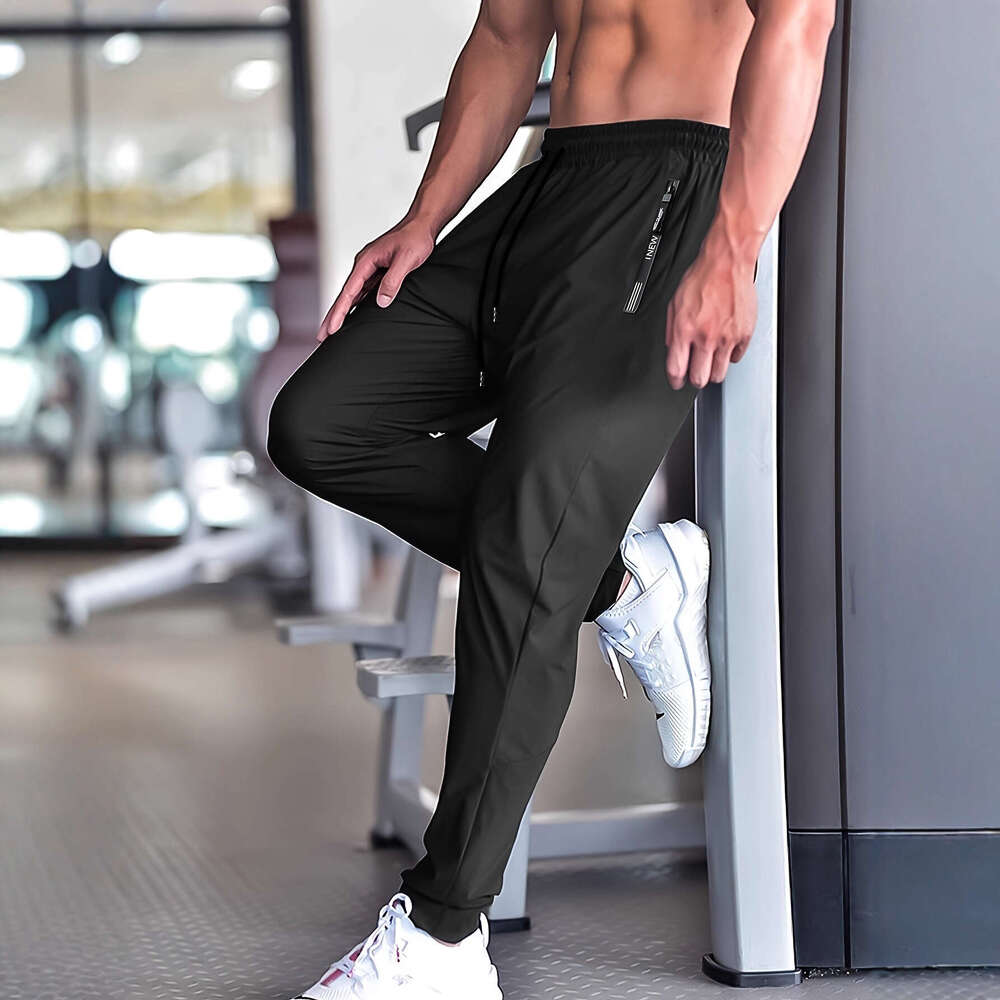 Free shipping floral zipper summer ice silk long unisex jogger sports pants high elasticity quick-dry casual