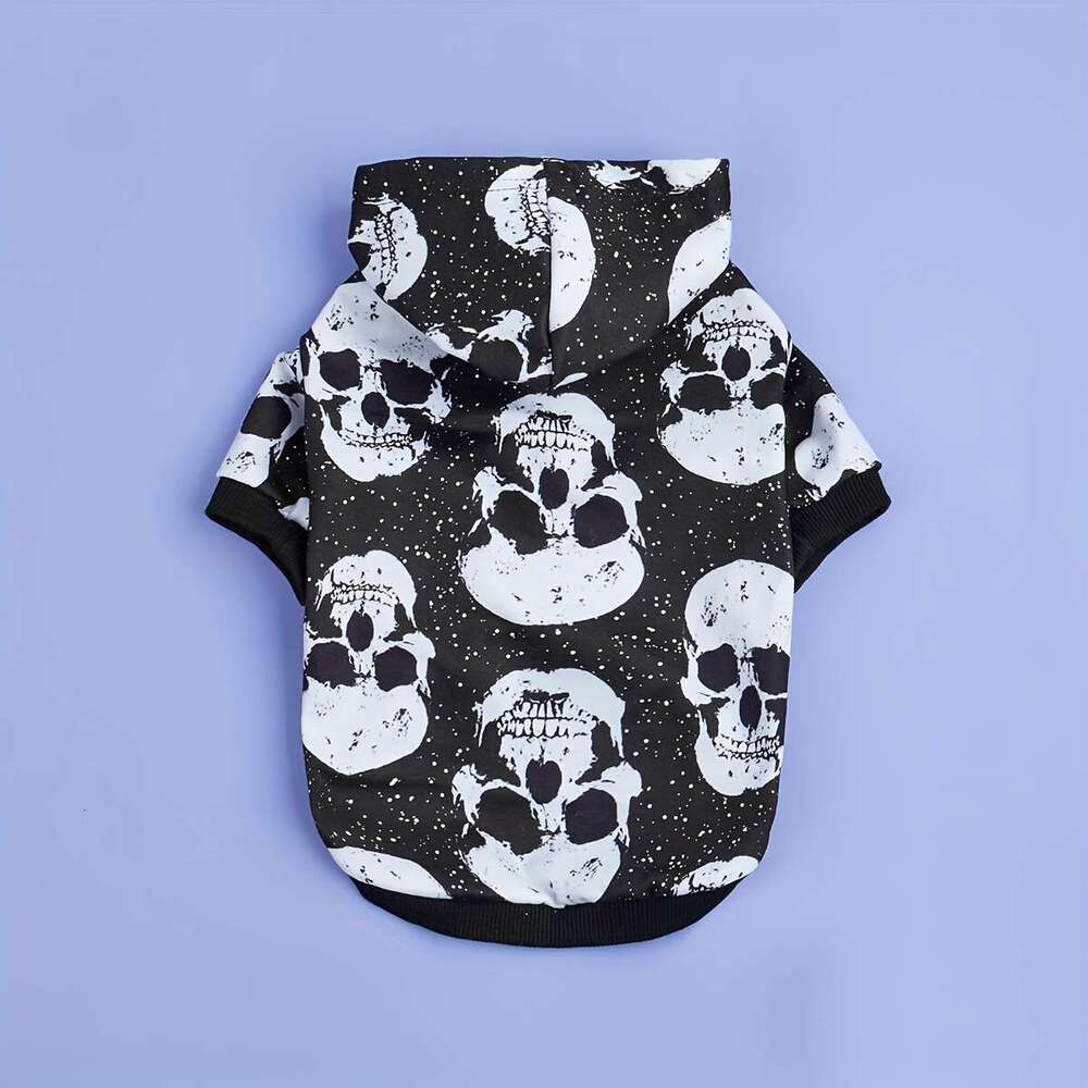 Spooky Skull Print Dog Hoodie - All-Season Pet Sweatshirt For Small To Medium Breeds, Machine Washable Bamubi