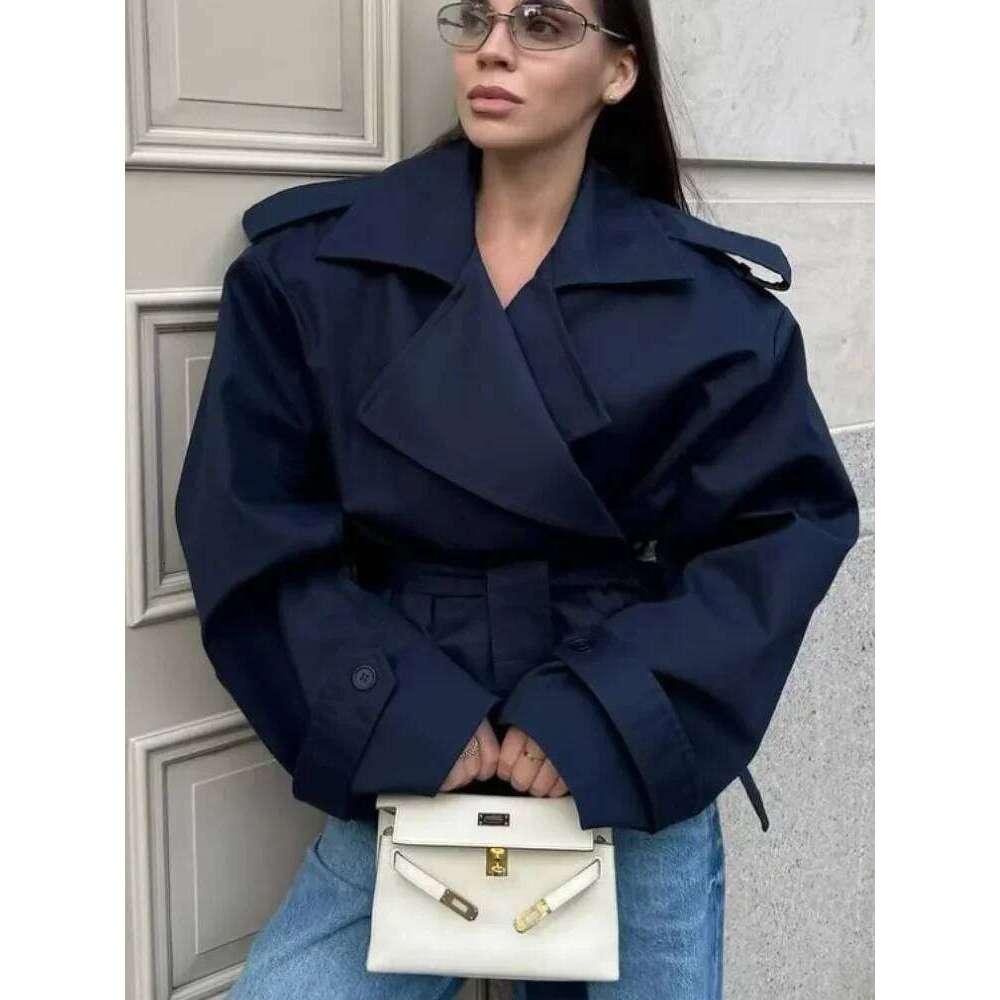 Mardi Hefxessdr Women Lace Up Loose Trench Coat Fashion Lon Sleeves Lapel Wide Shoulder Oversized Windbreaer Lady Commute Street Outerwear