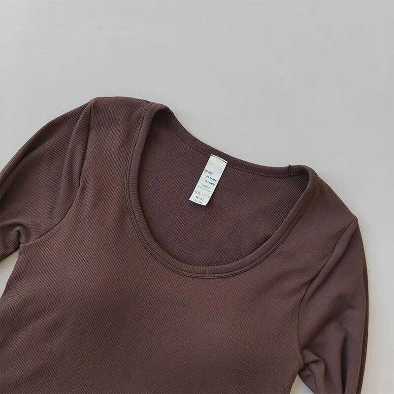 Women's Slimming Long Sleeve Yoga Fitness Top U-Neck High Elastic Integrated Chest Cushion Autumn New Style 26Y0224