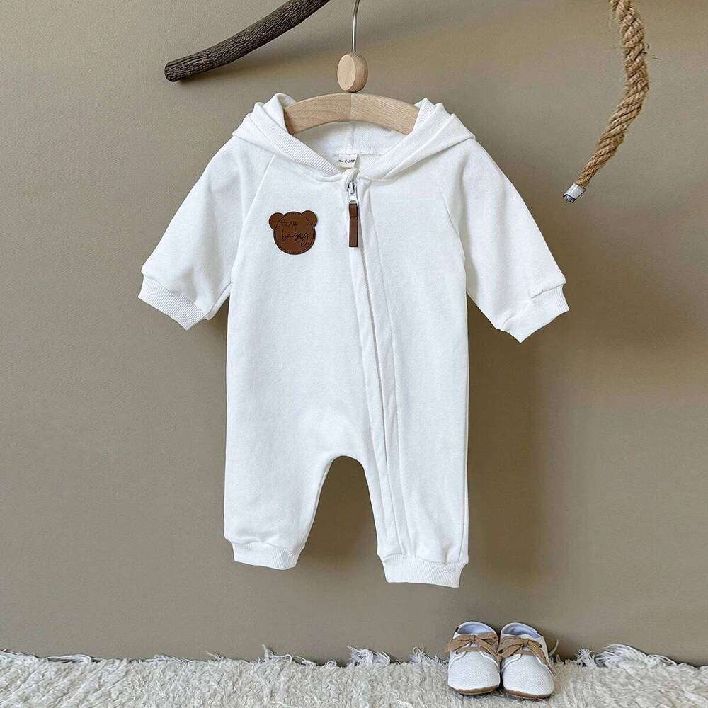 Korean Style Autumn Baby Boy Girl Clothes Hooded Cute Solid Color Zipper Jumpsuit Fashion Casual Comfortable Breathable Bodysuit 26Y0224