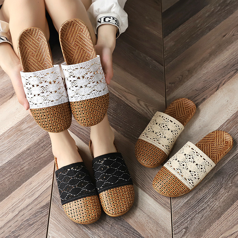 Breathable and non slip rattan woven lace indoor linen slippers, men's and women's hollow comfortable shoes, designer shoes, slippers, sanda