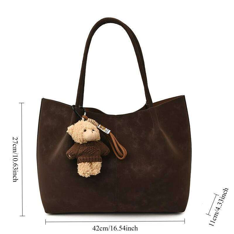 New Autumn Winter Suede Tote Fashion Retro Texture Simple Shoulder Large Capacity Versatile Leisure Commuter Bag Z260224