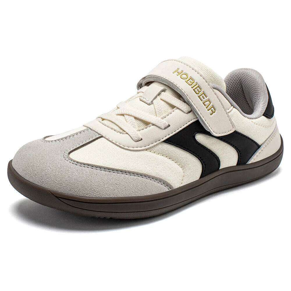 HOBIBEAR Boys Girls Barefoot Wide Toe Zero Drop Sneakers Retro Lightweight Hook Loop Minimalist Shoes for Big Kids 26W0224